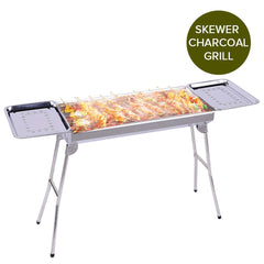 SOGA Skewers Grill with Side Tray Portable Stainless Steel Charcoal BBQ Outdoor 6-8 Persons