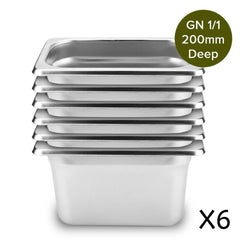 SOGA 6X Gastronorm GN Pan Full Size 1/1 GN Pan 20cm Deep Stainless Steel Tray With Lid