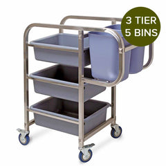 SOGA 82x43x92cm Square 3 Tier Food Trolley Food Waste Cart Five Buckets Kitchen Food Utility