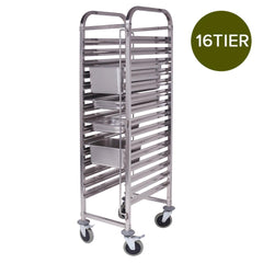 SOGA Gastronorm Trolley 16 Tier Stainless Steel Bakery Trolley Suits GN 1/1 Pans