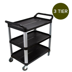 SOGA 3 Tier Food Trolley Food Waste Cart Storage Mechanic Kitchen Black Large