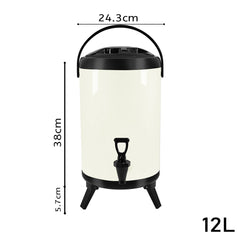 SOGA 8X 12L Stainless Steel Insulated Milk Tea Barrel Hot and Cold Beverage Dispenser Container with Faucet White