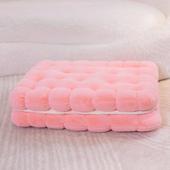 Anyhouz Plush Pillow Pink Square Double Biscuit Shape Stuffed Soft Pillow Seat Cushion Room Decor